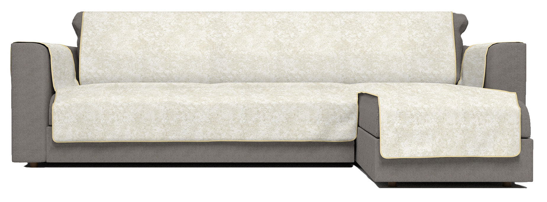 Copridivano con Penisola Destra Seduta 190 cm in Poliestere e Cotone Panna