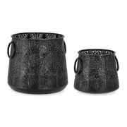 Set di 2 lanterne in metallo nero traforato fatte a mano - PARKER