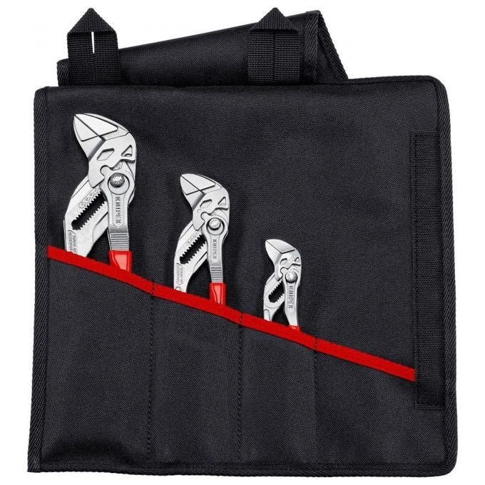 Knipex 00 19 55 S6 Set di Pinze Regolabili 3 Pezzi con Custodia Arrotolabile Lunghezze 125 180 250 mm Materiale Acciaio al Cromo-Vanadio Impugnatura Rivestita in Plastica Funzione Cricchetto Tipo di Mascelle Lisce Parallele Colore Rosso