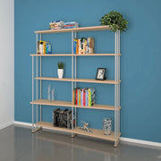 LIBRERIA MENSOLA SCAFFALE IN LEGNO MODELLO SMILE CON 5 RIPIANI CARICO MAX 1000 FINITURA ACERO L.150  x P.35/22 x H.190 MADE IN ITALY
