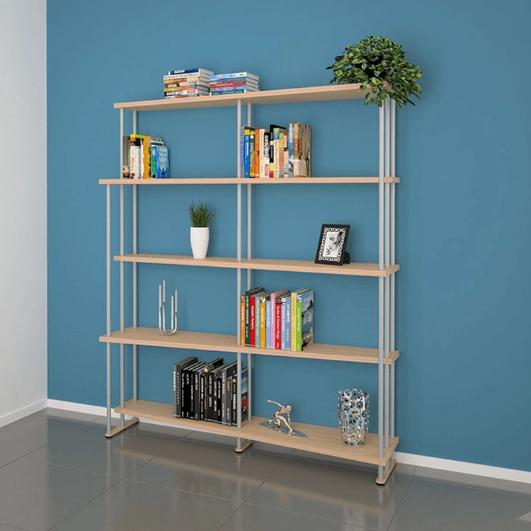 LIBRERIA MENSOLA SCAFFALE IN LEGNO MODELLO SMILE CON 5 RIPIANI CARICO MAX 1000 FINITURA ACERO L.150  x P.35/22 x H.190 MADE IN ITALY