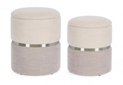 Set 2 Pouf Contenitore Radinka in Tessuto Bianco Grigio