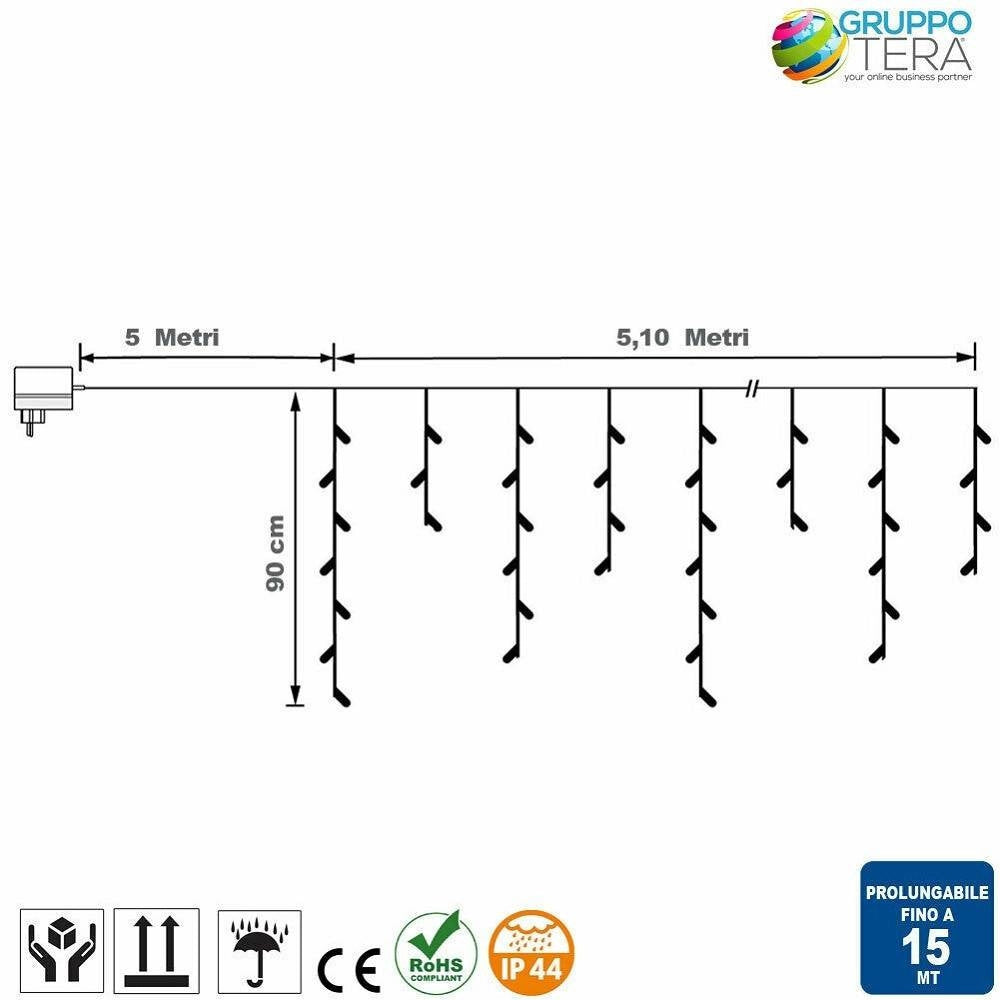 Trade Shop - Tenda Cascata Luminosa Multicolore 510x90 Cm Prolungabile Fino A 15mt 189 Led -