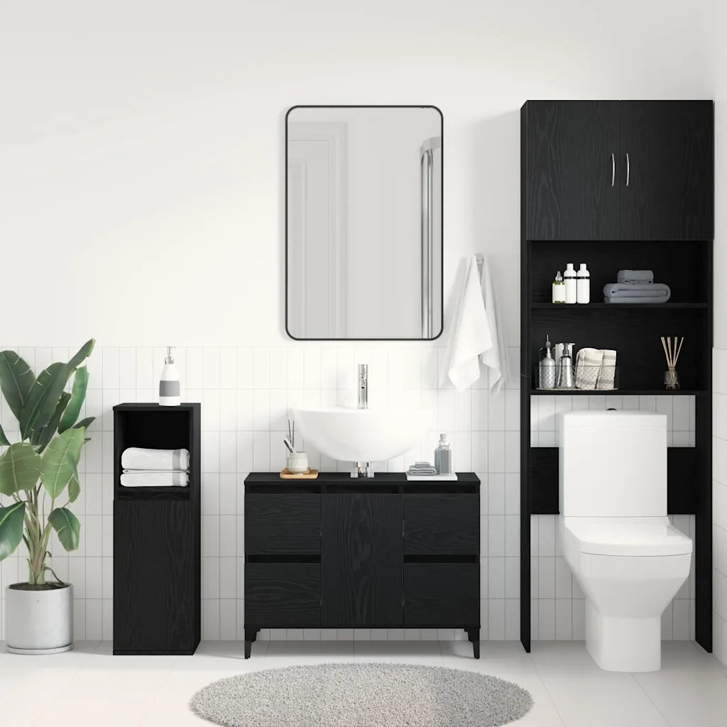 Armadio per Lavabo da Bagno Rovere Nero 80 x 33 x 60 cm 862814