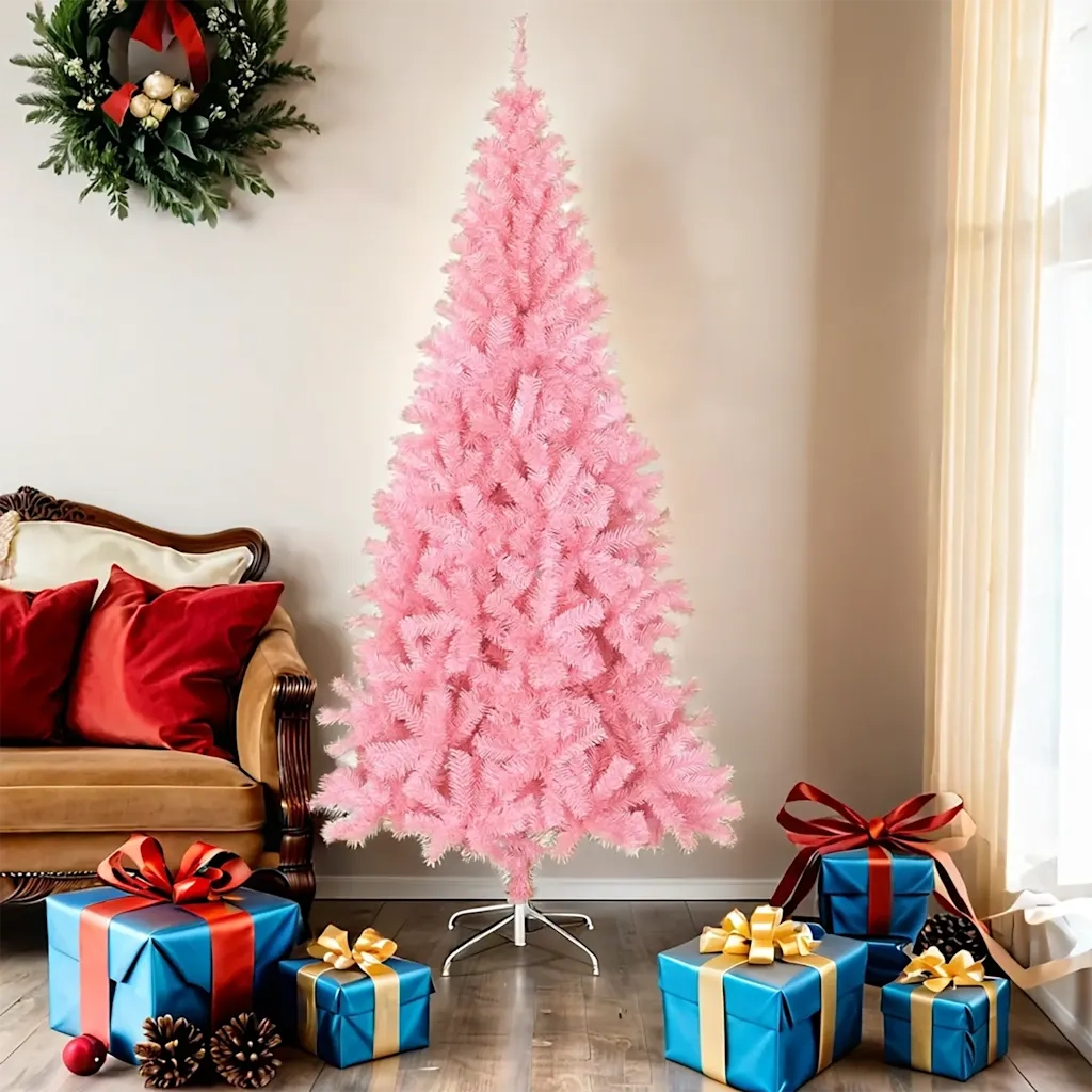Albero di Natale Artificiale Sottile con Base Rosa 180 cm PVC 320998