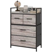 Cassettiera in stile industriale, con 4 cassetti in tessuto pieghevoli e ripiano, 60 x 29 x 85 cm, Grigio