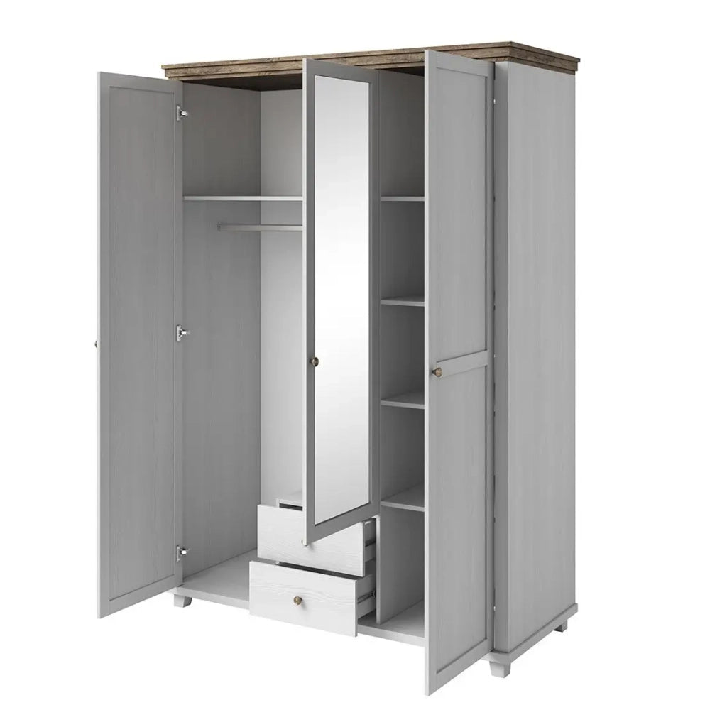 Armadio 150x220 con 3 ante e 2 cassetti. Colori bianco e rovere. Collezione ASSIA.