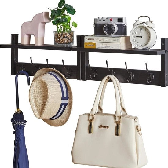 Hanger per parete con spazio di stoccaggio - Risparmio di spazio - Set da 2 - MDF e ferro di smaltamento