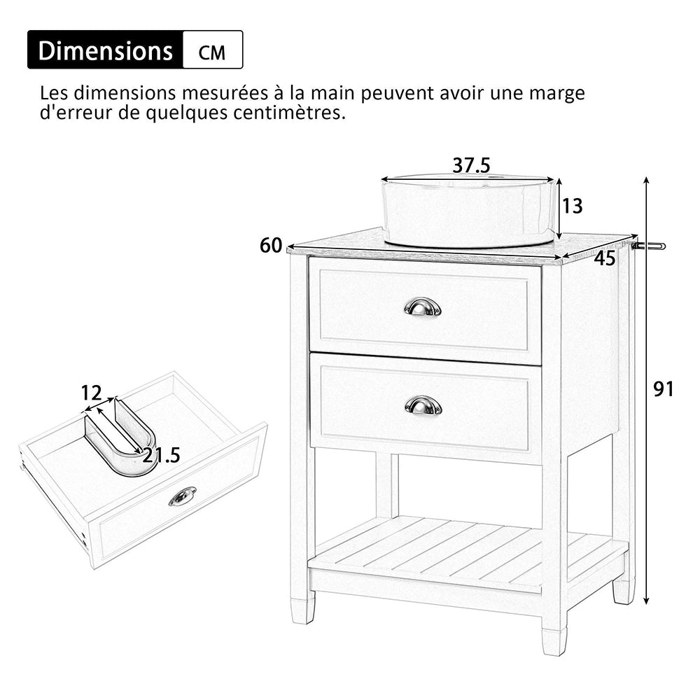 Mobile sotto lavabo bagno - Xylo - Lavabo ceramica 2 cassetti