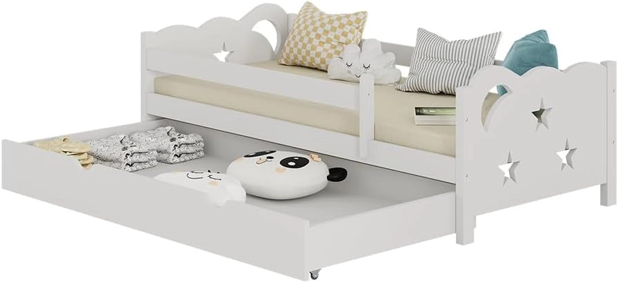 Letto per bambini Jessica, Bianco, 80x160 cm con cassetto, senza materasso, estendibile come letto per ragazzi, combinabile con la serie Jessica