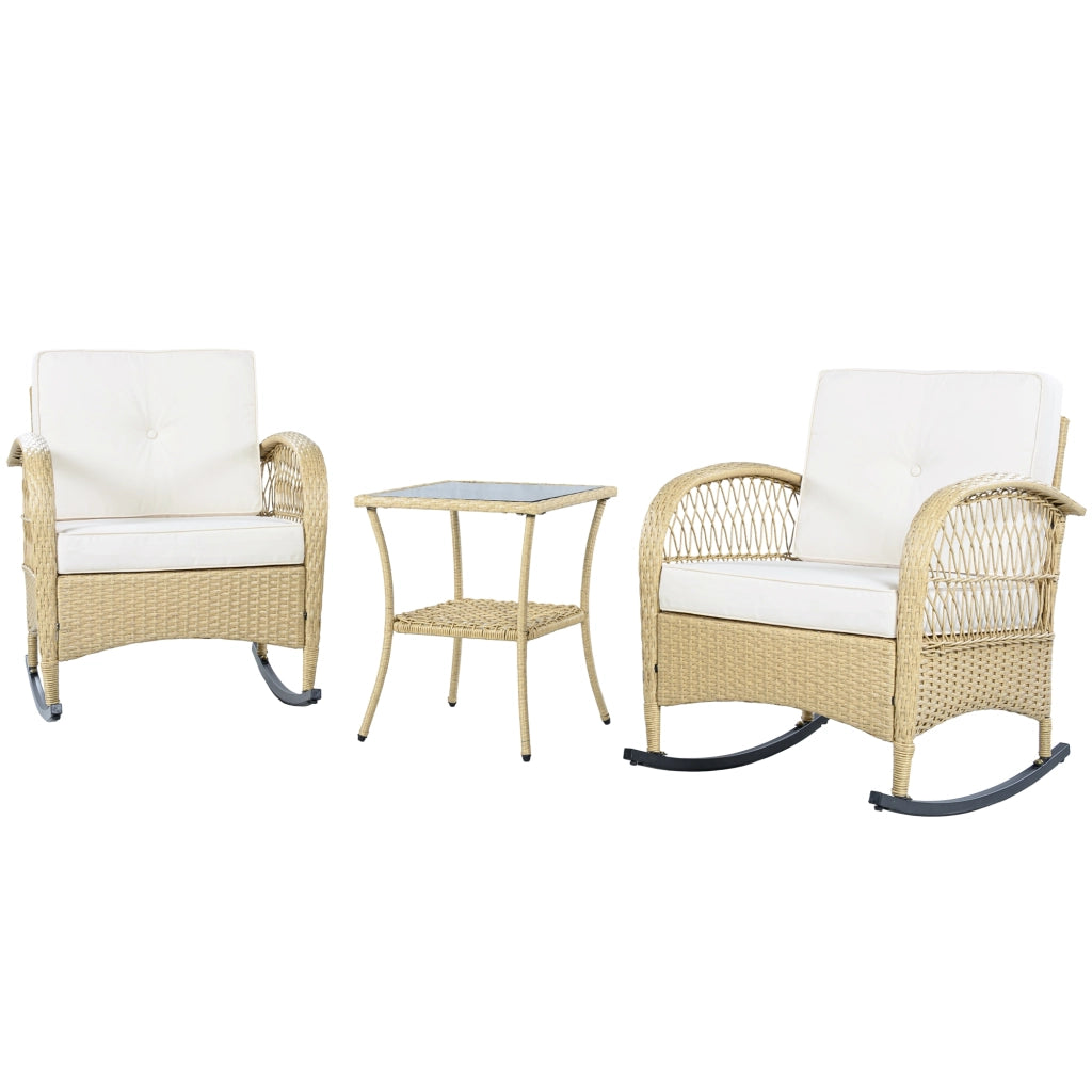 Set Balcone in Rattan 3 Pezzi con Dondolo e Cuscini Beige ¨C MINIMAL ¨C Polyrattan