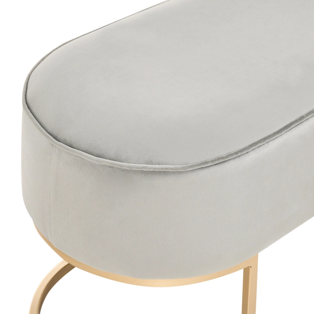 Panca imbottita beige con gambe in metallo grigio chiaro glamour soggiorno camera da letto