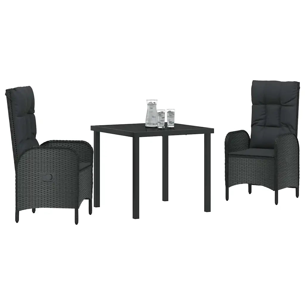 Set da Pranzo per Giardino con cuscino 3 pcs Nero polyrattan 3380113
