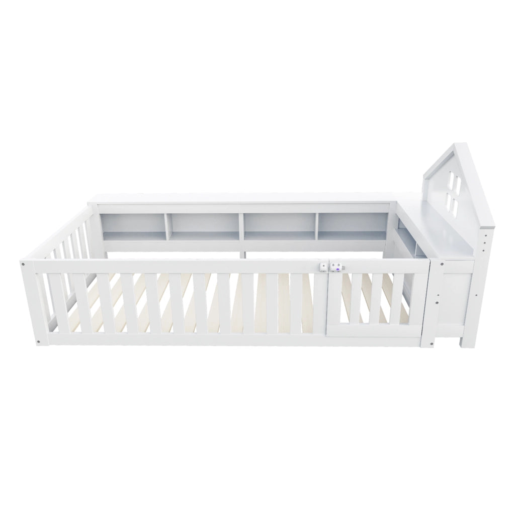 OKWISH Letto Bambino 90×200 cm, Letto Singolo con Contenitori, Spondine di Sicurezza e Porticina, senza Materasso, in Legno, Bianco