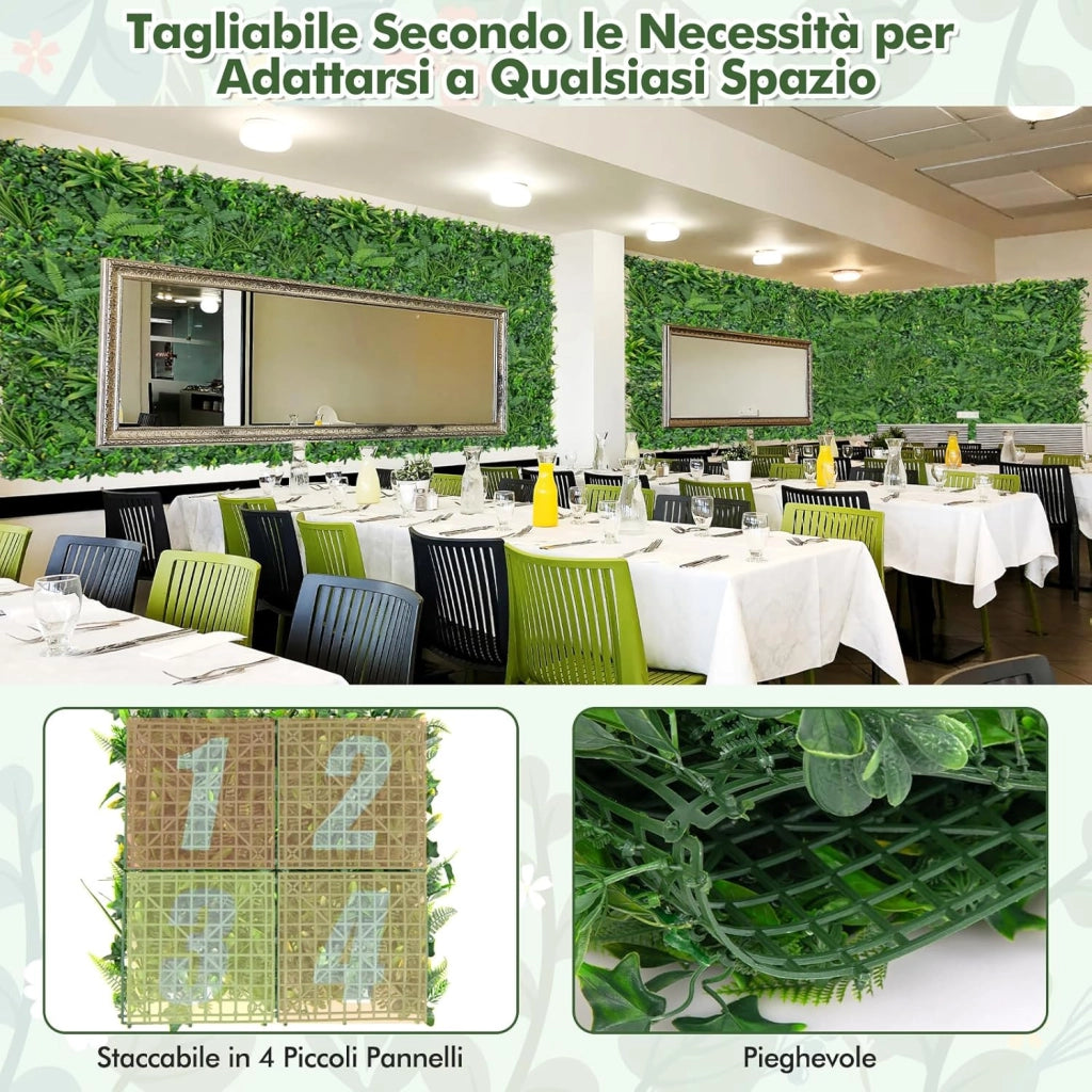 Pianta Finta 50 x 50 cm 4 Pezzi, Piante Artificiali da Interno ed Esterno, 4 Tappetini Erbosi Finti con Foglie Diverse per Decorazione da Giardino e Salotto
