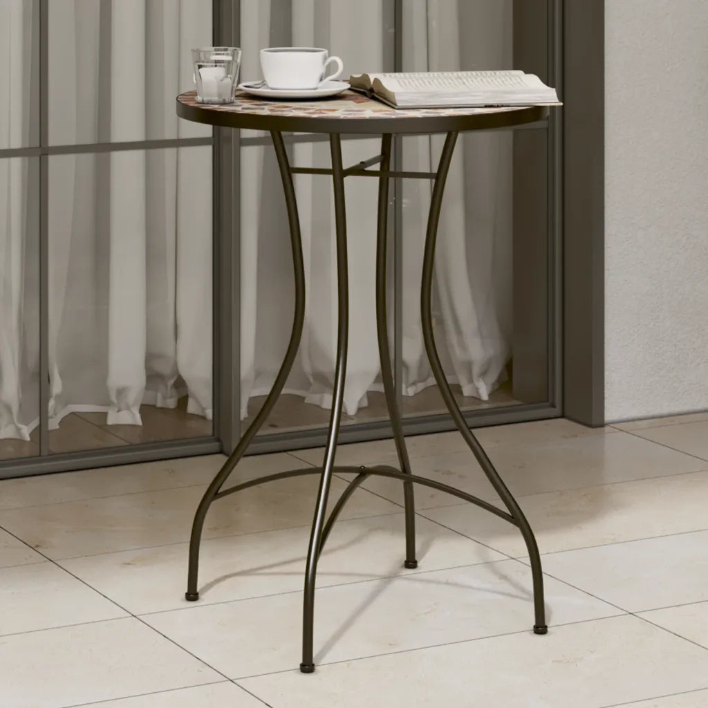 Tavolino da Giardino | Tavolino Bistrot con Mosaico Terracotta e Bianco Ceramica