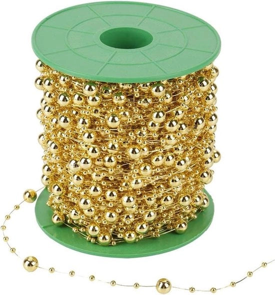 Cordone a perle - 60 metri - 3 e 8 mm - perle artificiali lucide semplici - slitta perle - nastro perle - decorazioni per tavola - centrotavola - bouquet di nozze - artigianato DIY - oro