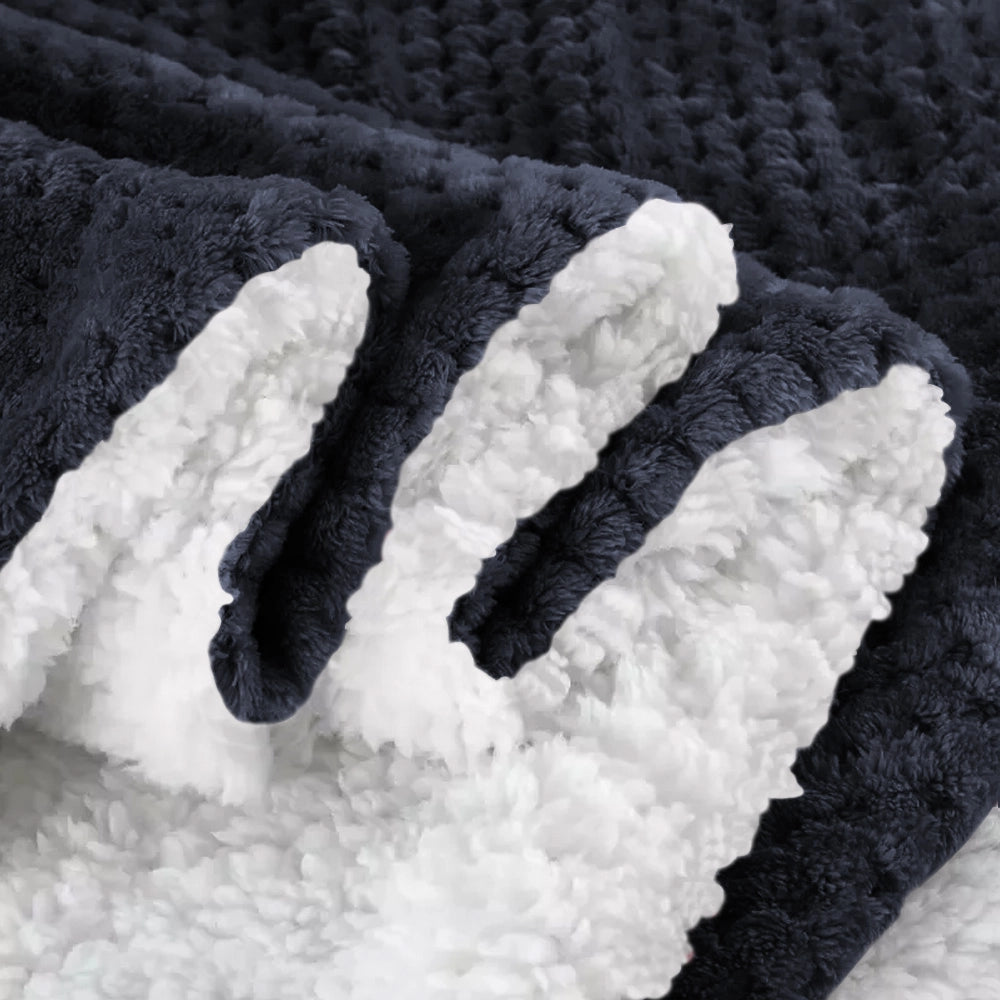 Coperta Plaid in Pile Sherpa Invernale Tinta unita 440 Gr/Mq Blu - Matrimoniale 200x230