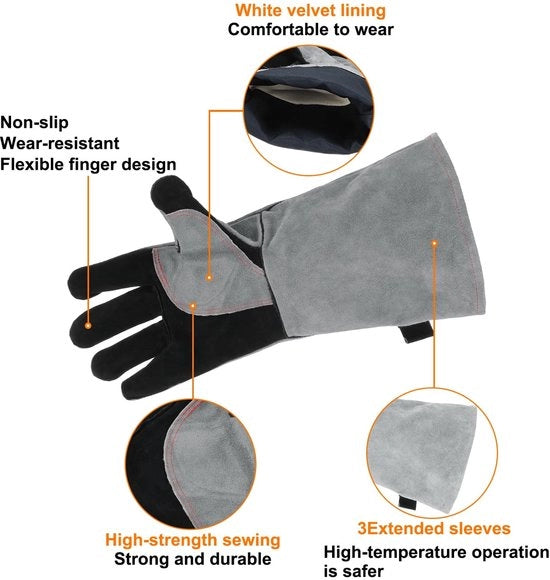 Manopole per griglia resistente al calore - Lunghe maniche - Materiale rundleer/denim - Antiscivolo - Sostenibili - Flessibili - Progettate per resistere al calore