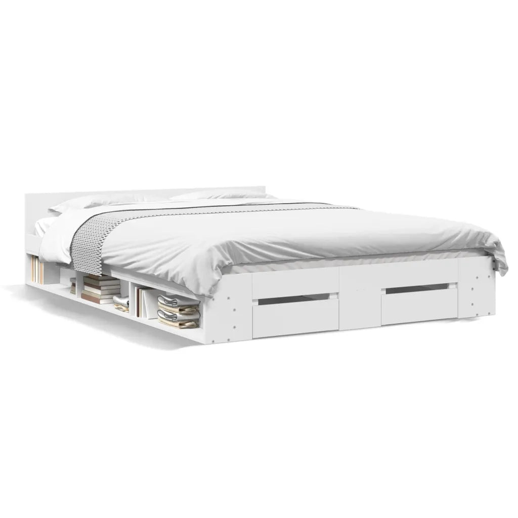 Giroletto con Cassetti-Struttura Letto con contenitore Bianco 140x190 cm in Legno Multistrato 316039