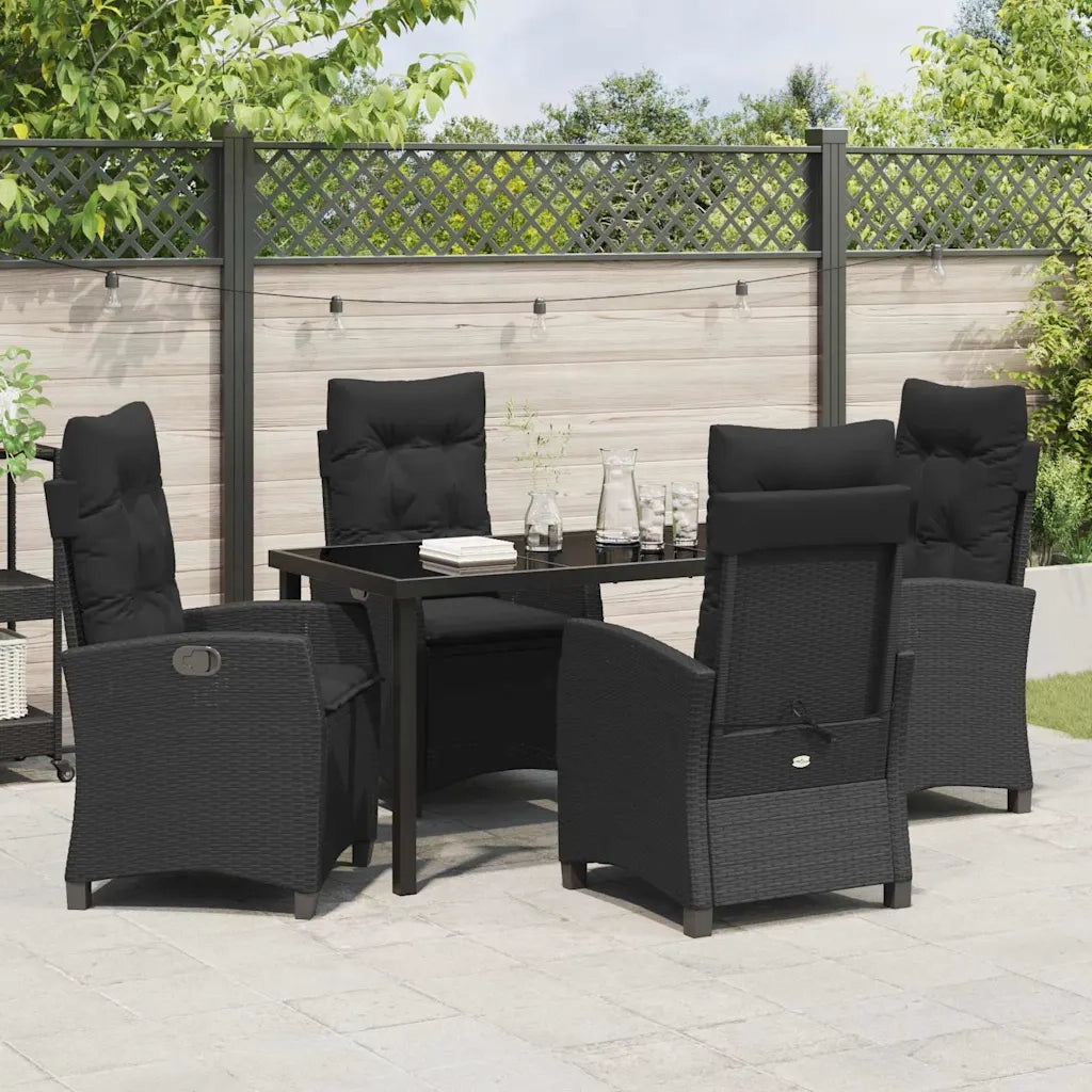 Set da Pranzo per Giardino con cuscino 5 pcs Nero polyrattan 3380374