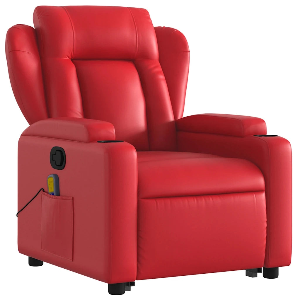 Poltrona Alzapersona Reclinabile Massaggio Rosso in Similpelle 3204556