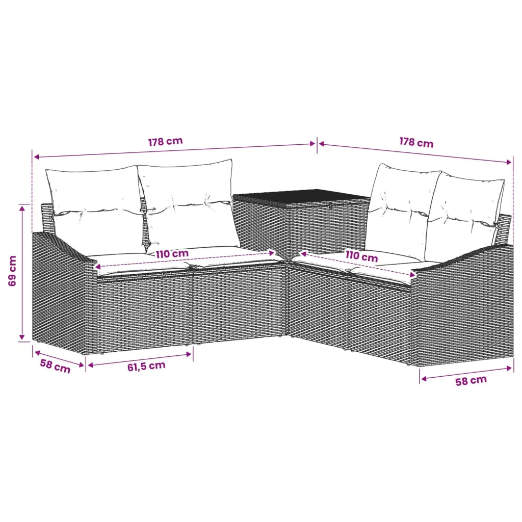 Set di divani 5 pz Nero e Bianco Crema 3447809