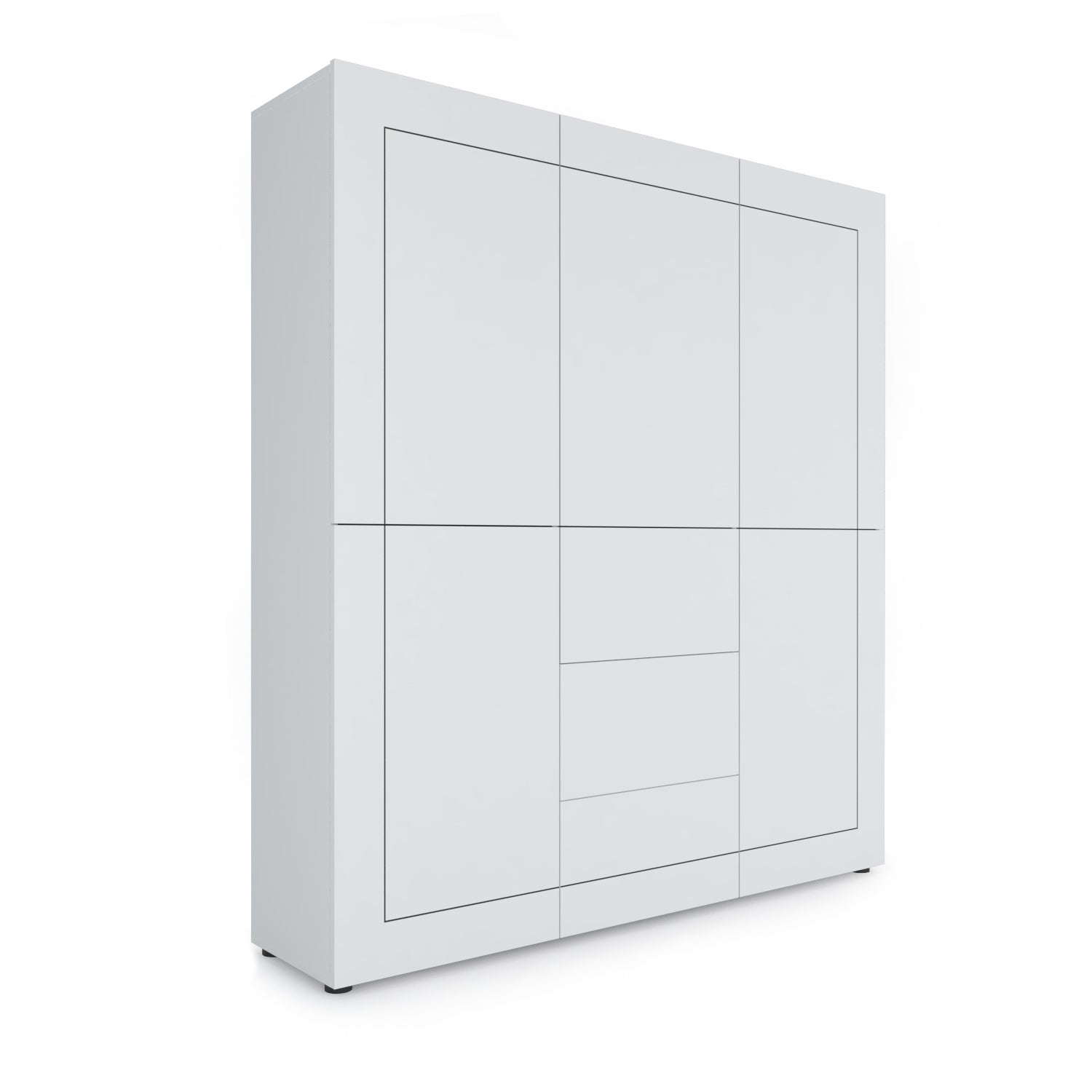 Credenza Alta 5 Ante e 3 Cassetti 150x35x165 cm Elios Bianco Lucido