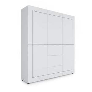 Credenza Alta 5 Ante e 3 Cassetti 150x35x165 cm Elios Bianco Lucido