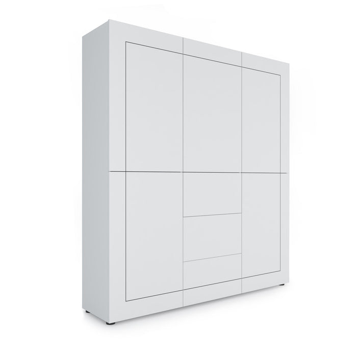 Credenza Alta 5 Ante e 3 Cassetti 150x35x165 cm Elios Bianco Lucido