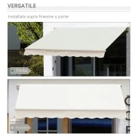 Tenda da Sole Avvolgibile a Caduta con Manovella, in Alluminio e Poliestere, 3x2.5m, Bianco