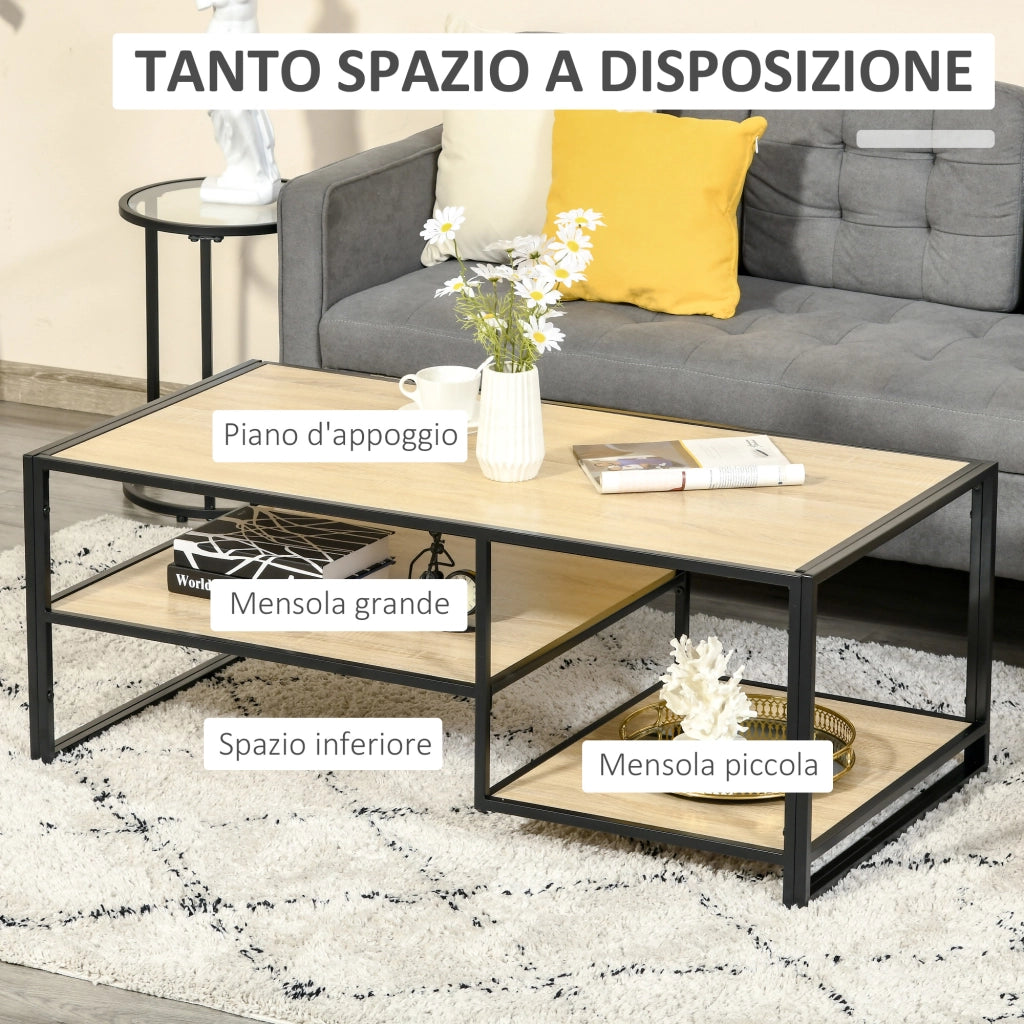 Easycomfort Tavolino da Caffè in Stile Industriale a 3 Ripiani, in MDF e Acciaio, 120x60x46cm
