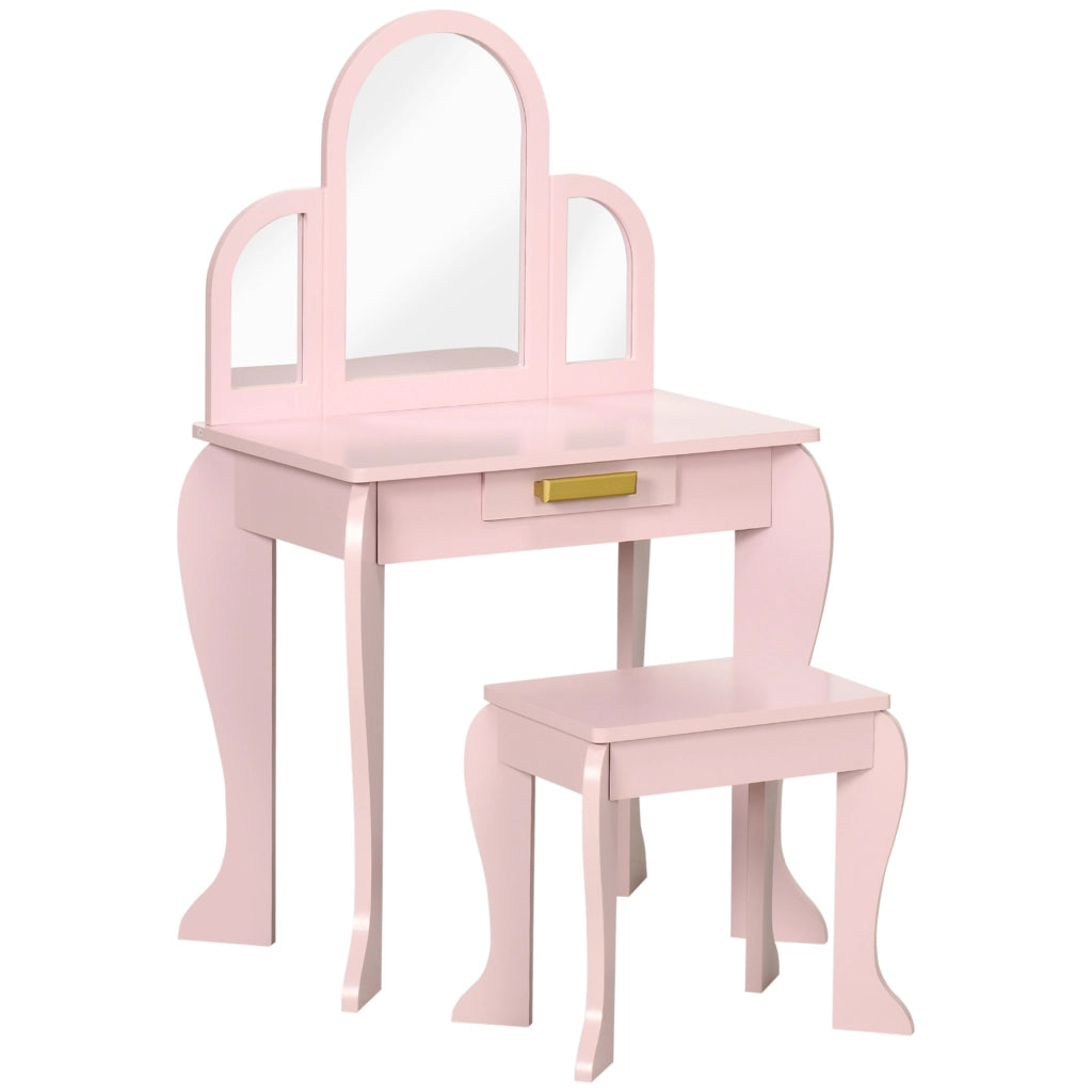 EasyComfort Tavolo per Trucco per Bambine 3-6 Anni con Sgabello, Cassetti e Specchio Coordinato in Acrilico, Rosa