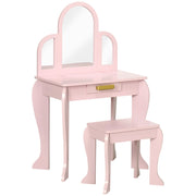 EasyComfort Tavolo per Trucco per Bambine 3-6 Anni con Sgabello, Cassetti e Specchio Coordinato in Acrilico, Rosa
