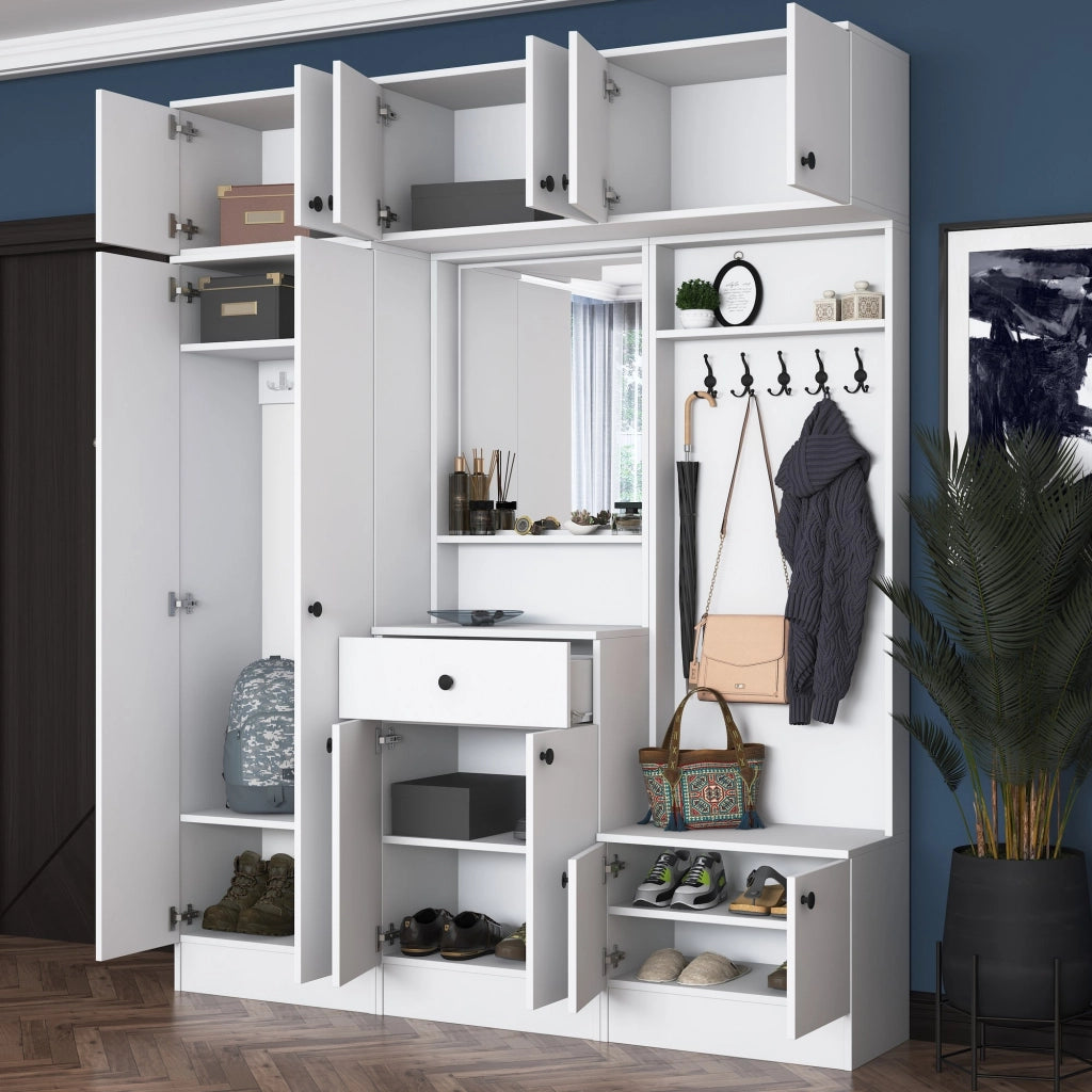 Torpenn, Mobile da Ingresso Specchio Incluso, 180x36x226h cm Bianco