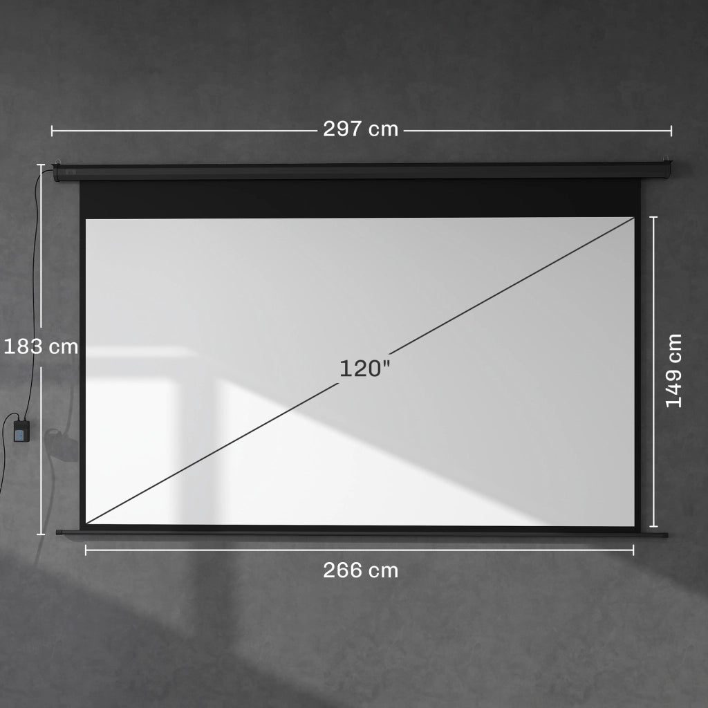 Telo per Proiettore 120" Formato 16:9 Motorizzato con Telecomando Fissaggio a Muro e Soffitto Nero
