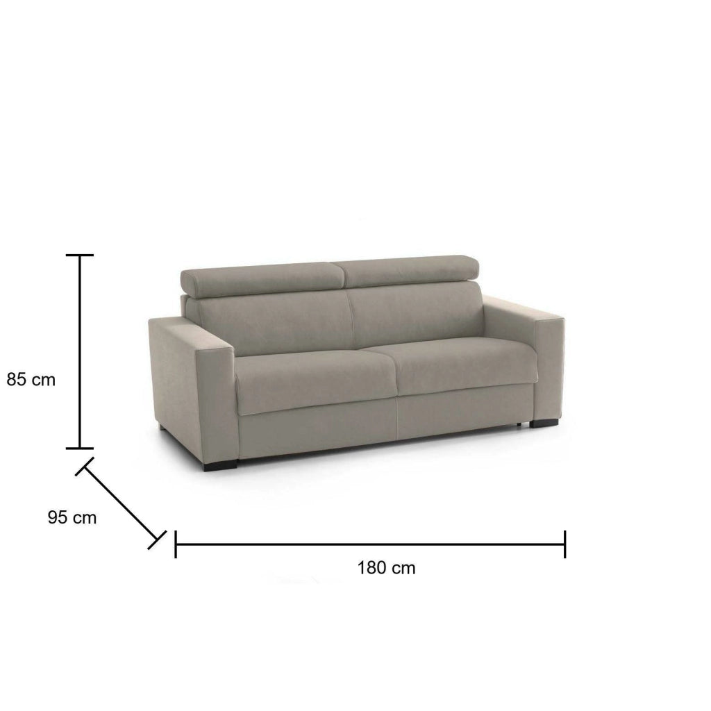 Divano fisso Kiev, Divano a 2 posti, Made in Italy, SofÒ  Soggiorno, in tessuto imbottito, con poggiatesta regolabili e Braccioli standard, cm 180x95h85, Tortora