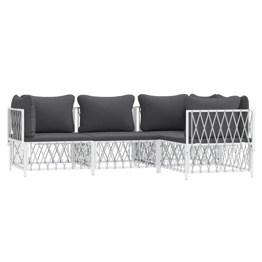 Set Salotto da Giardino 4 pz con Cuscini in Acciaio Bianco 3186868
