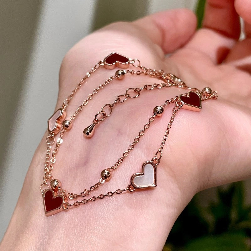Bracciale a doppio strato con cuore in madreperla
