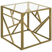 Tavolino Piano In Vetro Trasparente Struttura In Metallo Dorato Cubo 50 x 50 cm Glam Modern