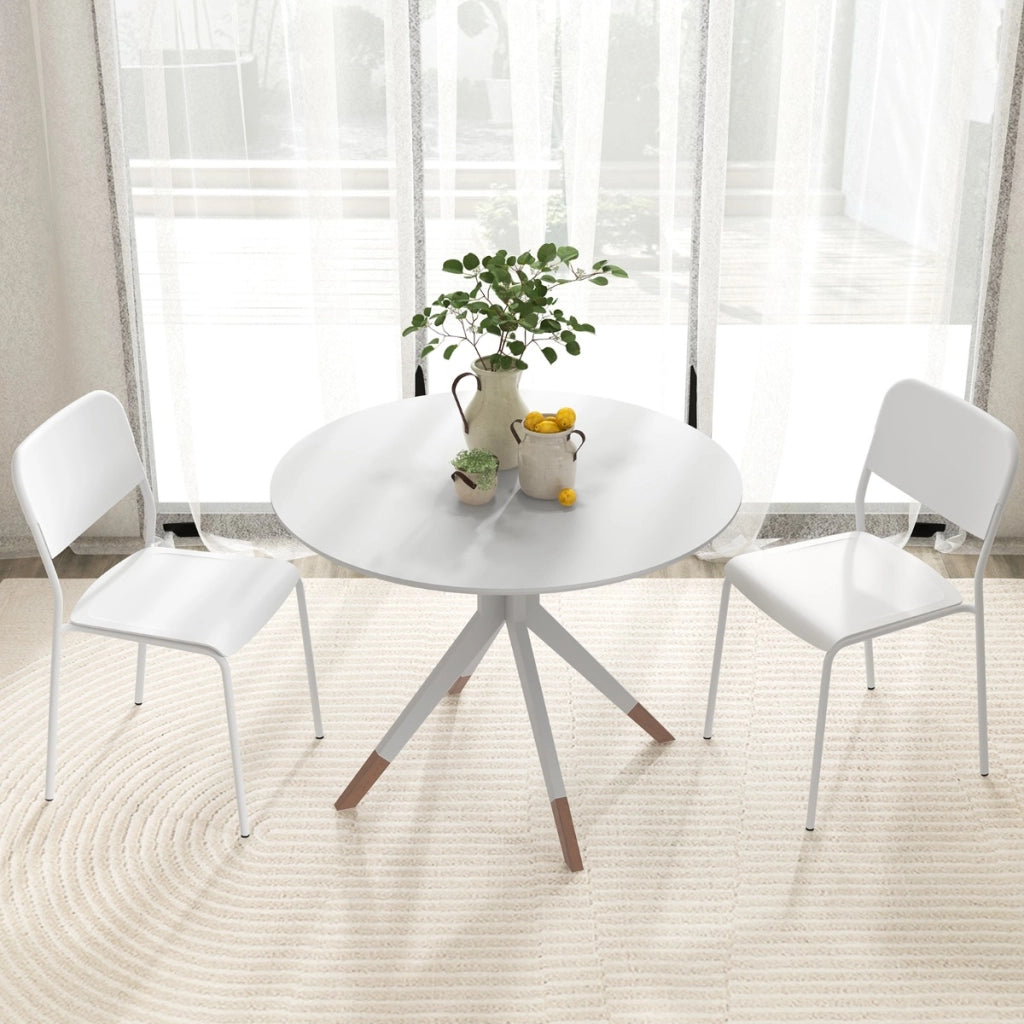 Set di 4 sedie da pranzo moderne, Sedie da cucina accumulabili con schienale inclinato e gambe metalliche Bianco-Sedie da pranzo