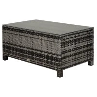 Tavolino da Giardino con Piano in Vetro Temperato 5 mm, in Rattan Intrecciato, Max. 70 kg, 85 x 50 x 39cm, Grigio