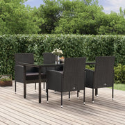Set da Pranzo da Giardino 5 pz Nero con Cuscini in Polyrattan cod mxl 39376