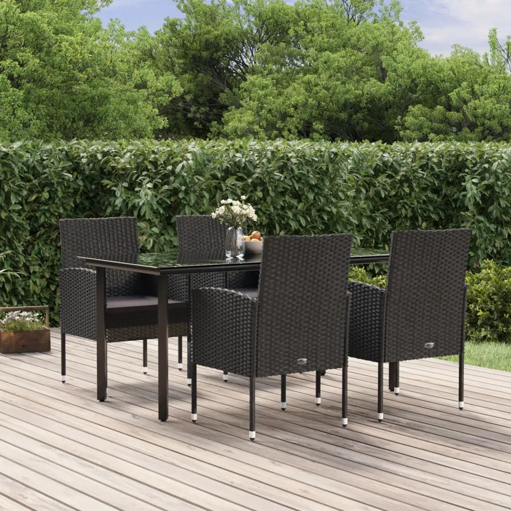 Set da Pranzo da Giardino 5 pz Nero con Cuscini in Polyrattan cod mxl 39376