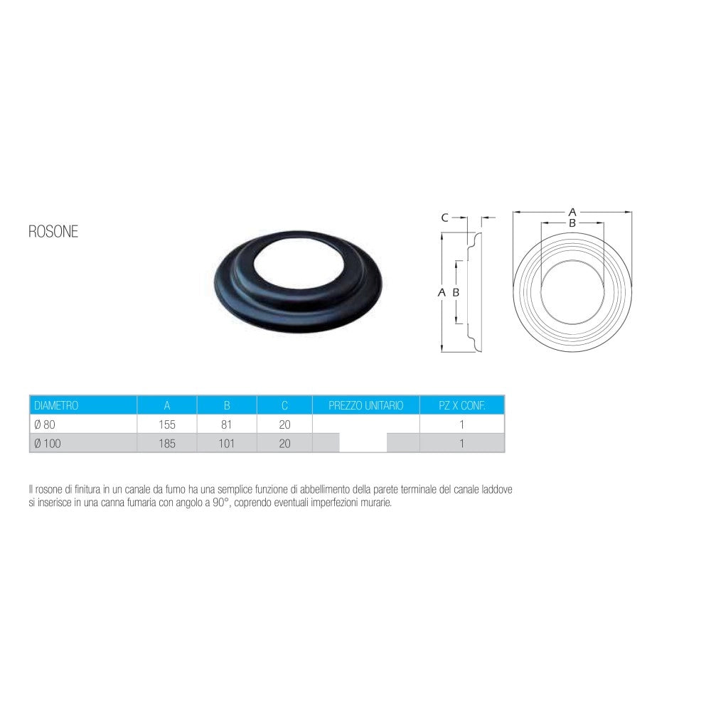 Rosone circolare per tubi pellet, diametro 80mm
