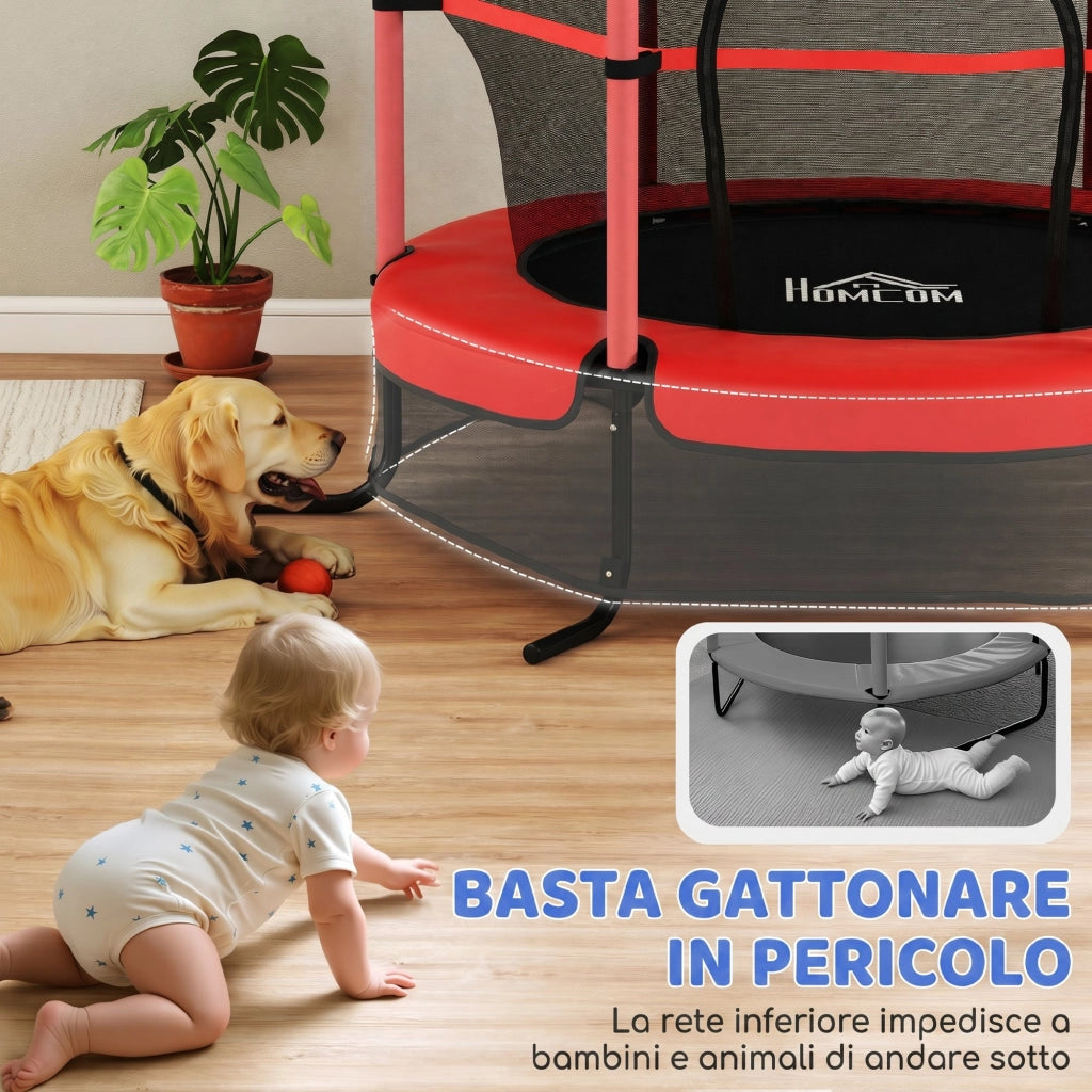 Trampolino per Bambini con Rete di Sicurezza ¨C Zephmum ¨C Rosso ?1.6x1.9 m