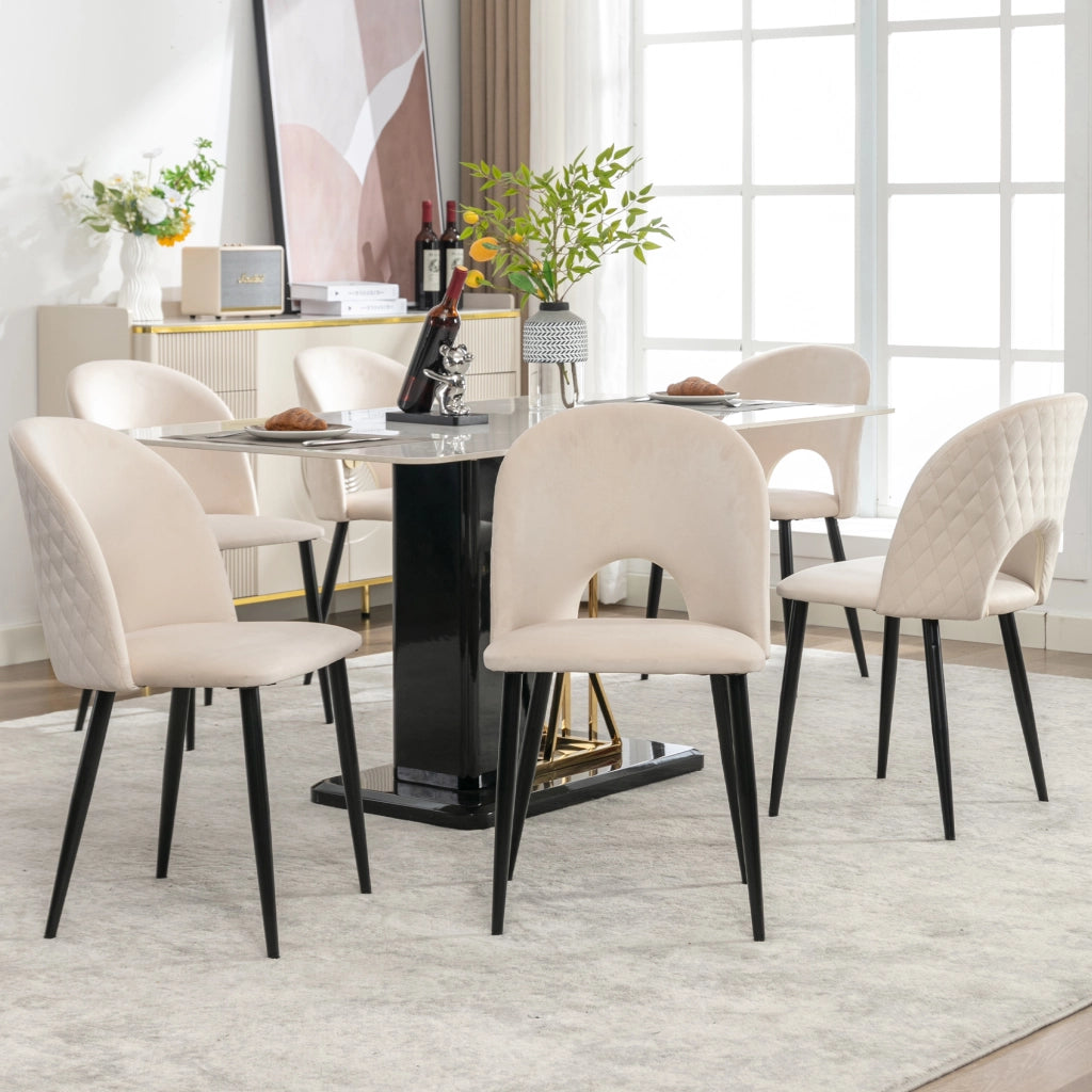 Sedia da pranzo imbottita con schienale in velluto struttura in metallo piedi regolabili e motivo a rombi beige