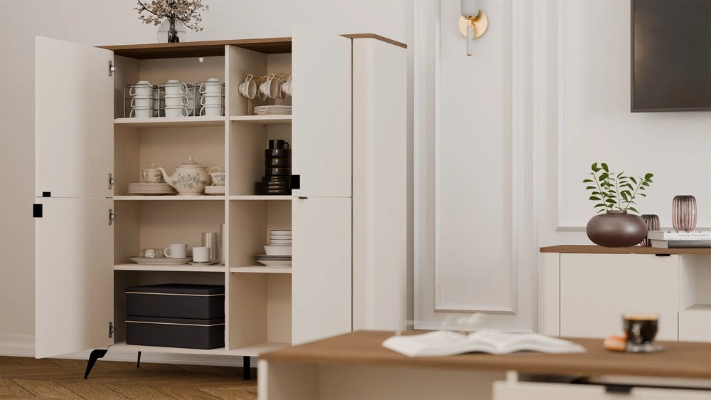 Cassettiera CORDOBA 4d cashmere beige rovere CASTELLO mobile 4 ante 8 ripiani salon per camera e soggiorno