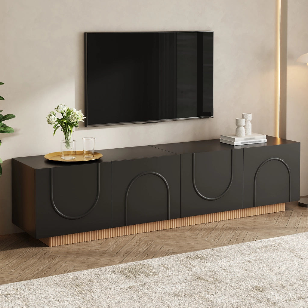 Mobile TV con 4 ante; 4 vani e passacavi - per soggiorno - 170×38×42 cm - nero