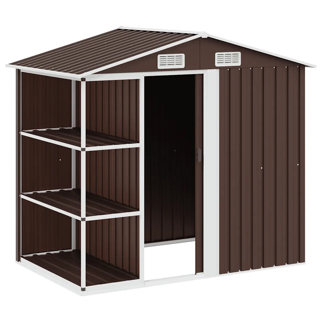 Capanno da Giardino con Scaffali Marrone 205x130x183 cm Ferro 47105
